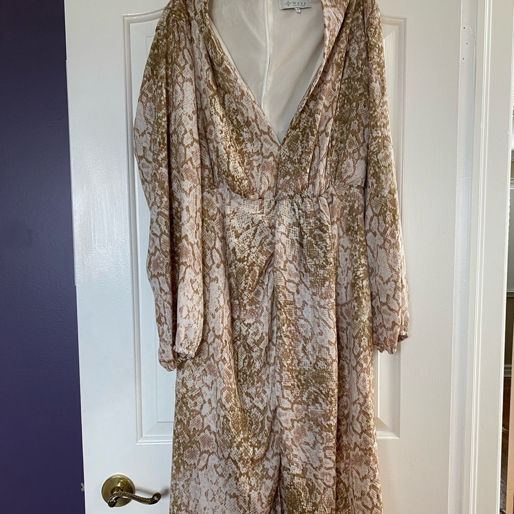 Long sleeve silk snake print dress
